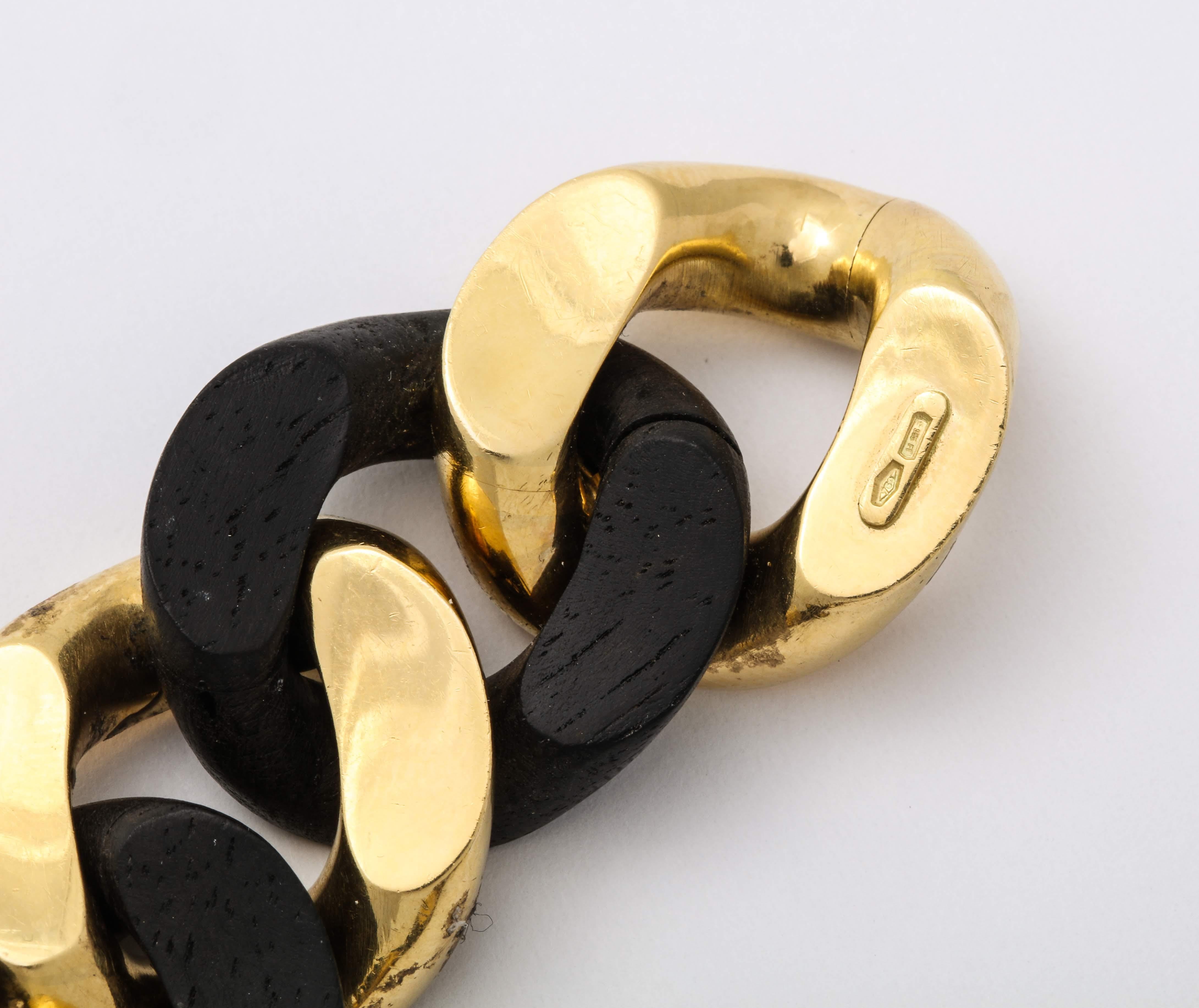 Yellow Gold and Ebony Wood Curb-Link Bracelet 2