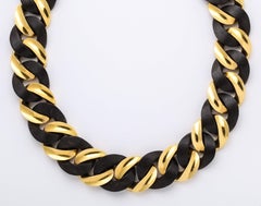 Yellow Gold and Ebony Wood Curb-Link Necklace