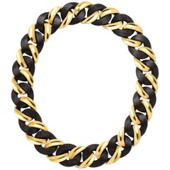 Yellow Gold and Ebony Wood Curb-Link Necklace