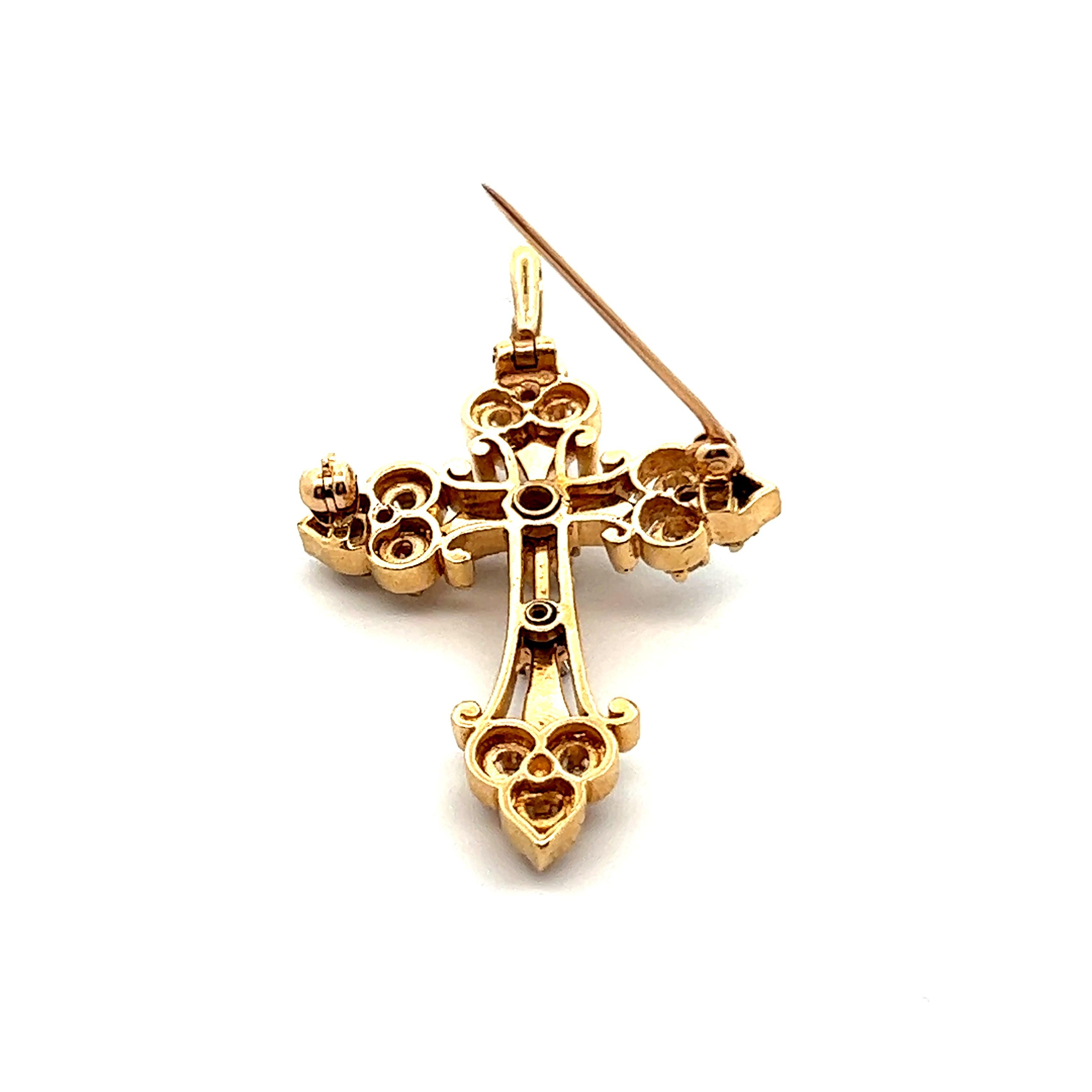 Yellow Gold and Enamel Diamond Cross Pin/Pendant w/ Retractable Bale   2
