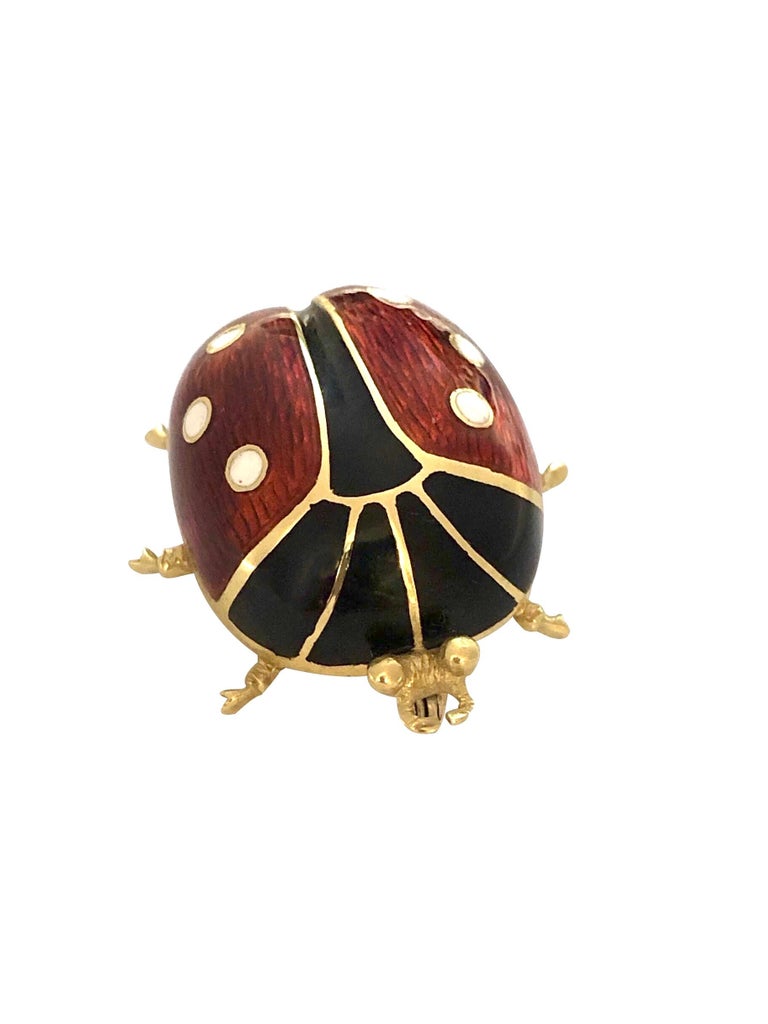 Yellow Gold and Enamel Large Lady Bug Brooch For Sale at 1stDibs