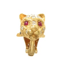 Yellow Gold and Gem Set Cougar Clip Earrings