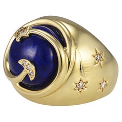 Yellow Gold and Lapis Star and Moon Dome Ring