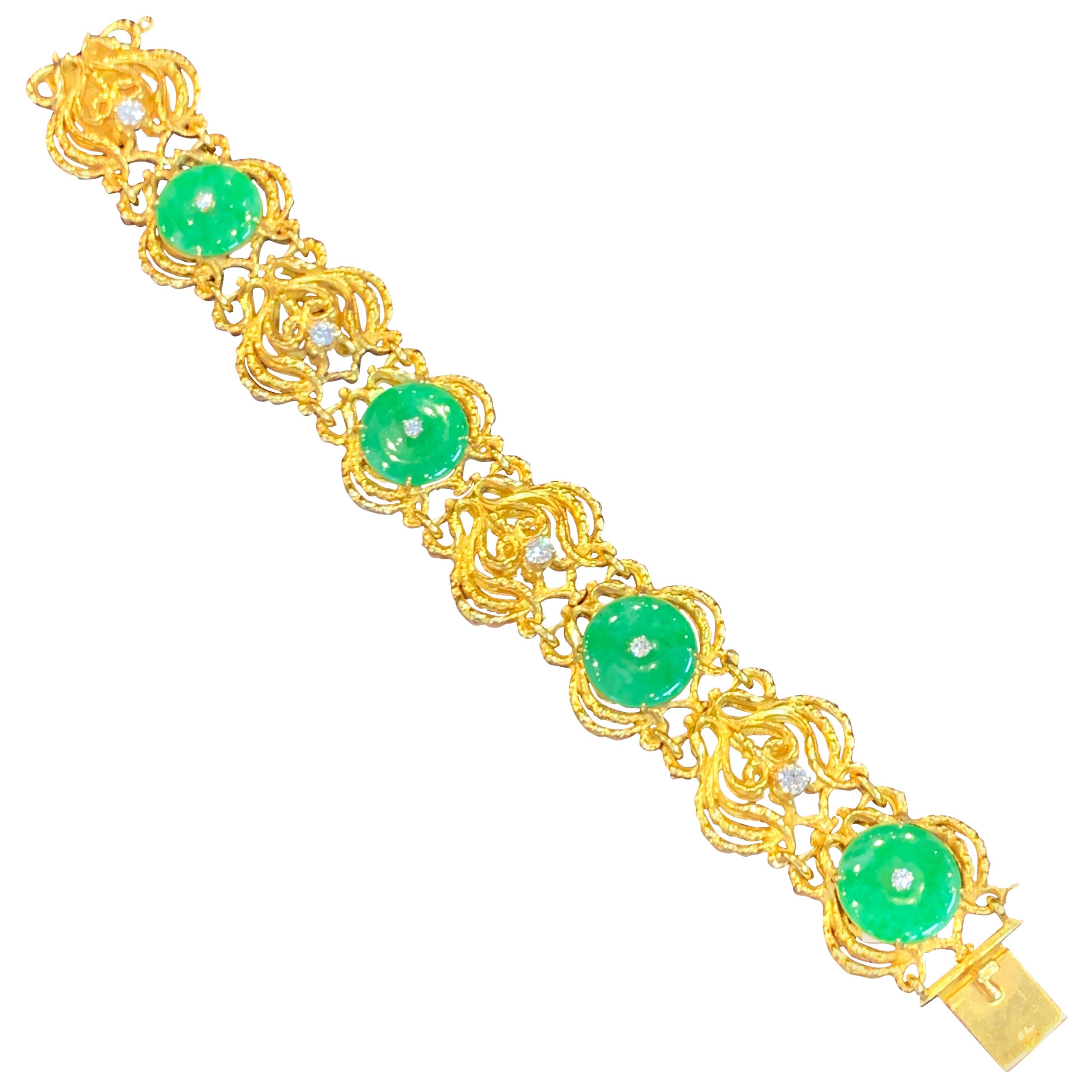 Yellow Gold and Natural Jade and Diamond Bracelet