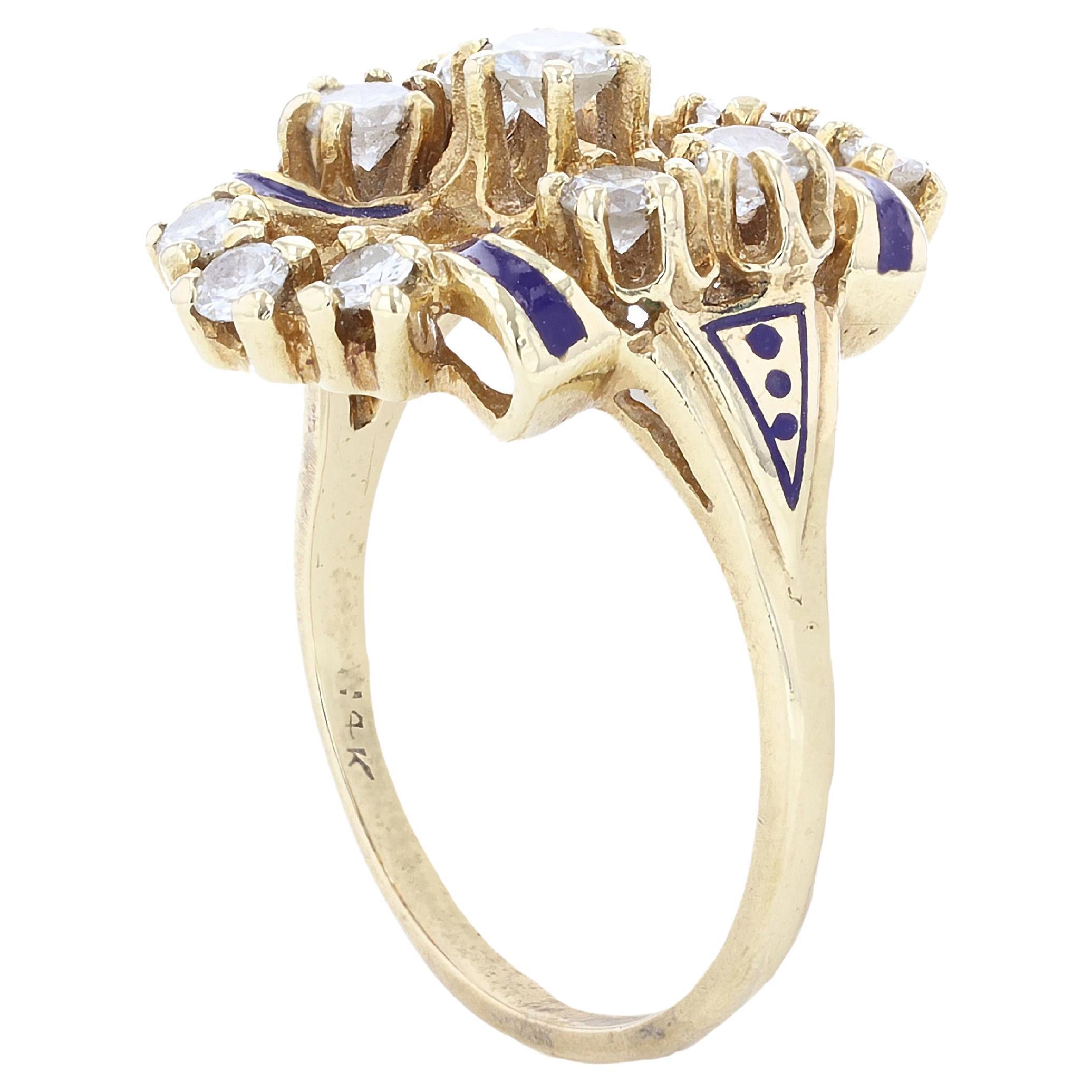Enamel Diamond Gold Ring For Sale at 1stDibs