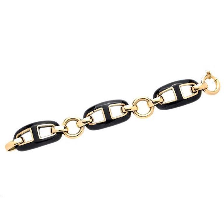 Bracelet en or jaune et onyx Excellent état - En vente à Monaco, MC