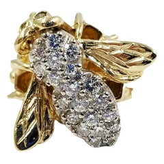 Vintage Yellow Gold and Pave Diamond Bee Ring