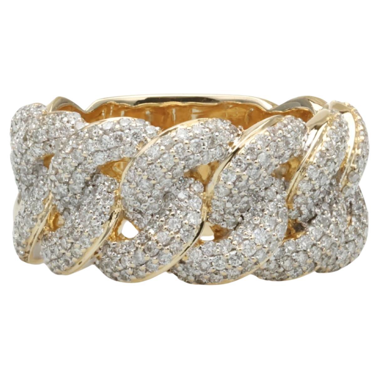 Bague à maillons cubains en or jaune et diamants pavés A Link