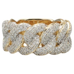 Yellow Gold and Pave Diamond Cuban Curb Link Band Ring