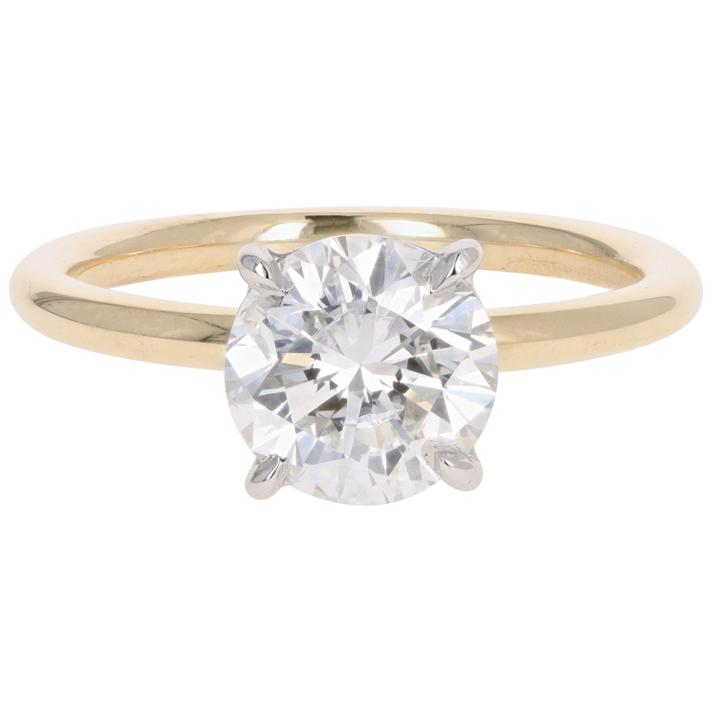 Yellow Gold and Platinum 2.08 Carat Round Brilliant Cut Diamond Engagement Ring