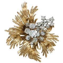 Yellow Gold and Platinum Chaumet Brooch Set with Old Mine Cut Diamonds