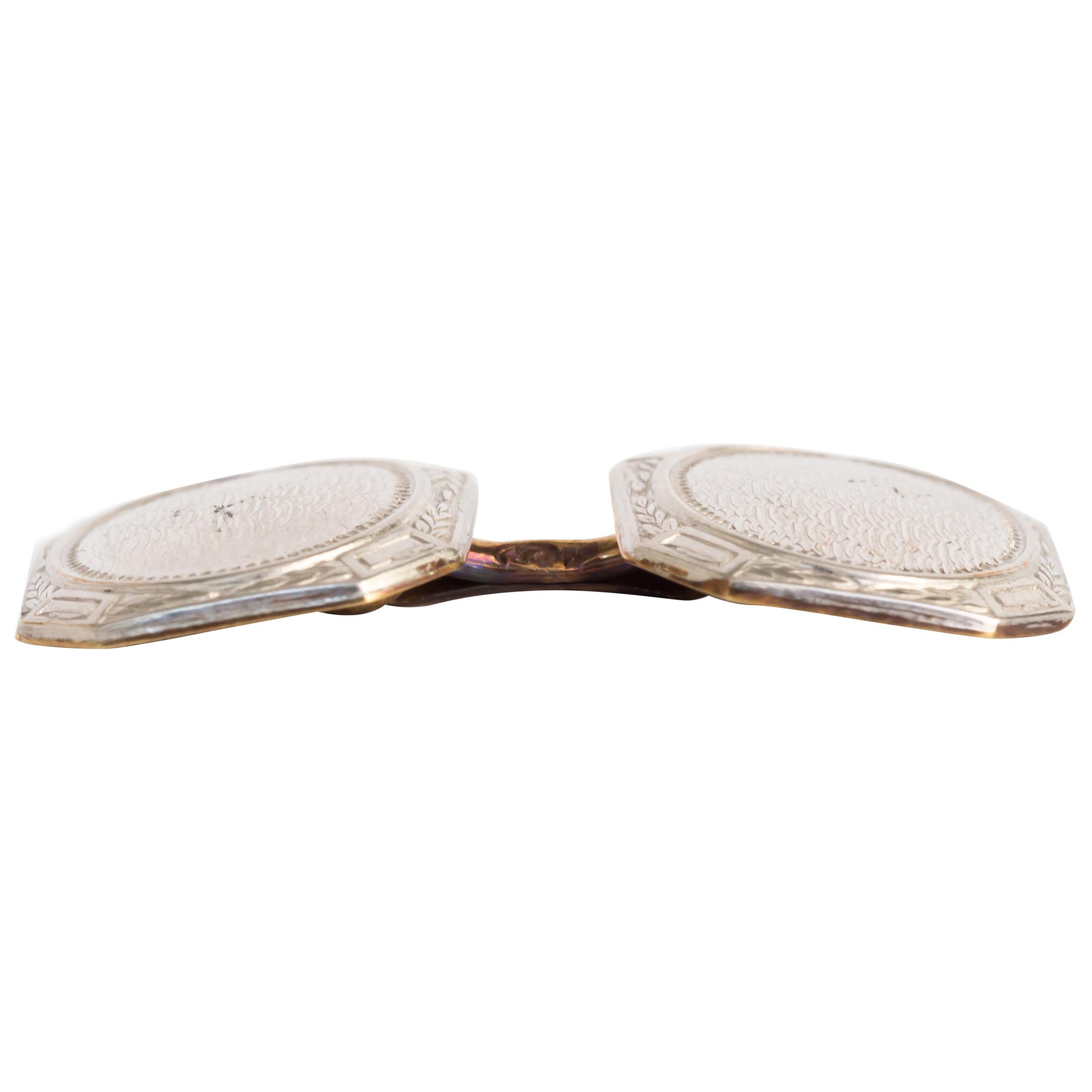 Yellow Gold and Platinum Cufflinks For Sale