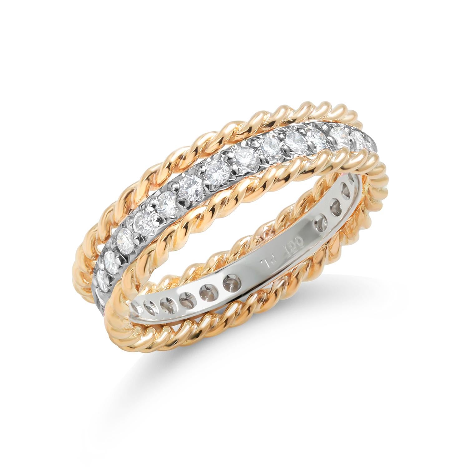 18 Karat Yellow Gold and Platinum Diamond Eternity Twisted Band In New Condition In New York, NY