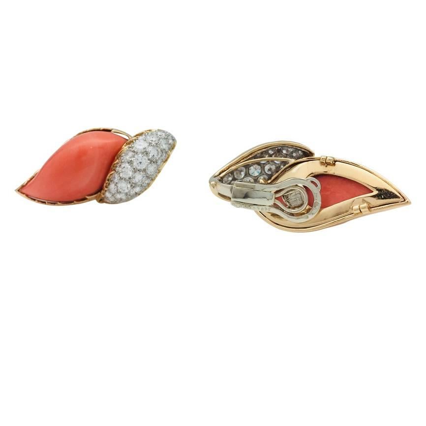 Modern M.Gérard  Paris Coral and Diamond Earrings