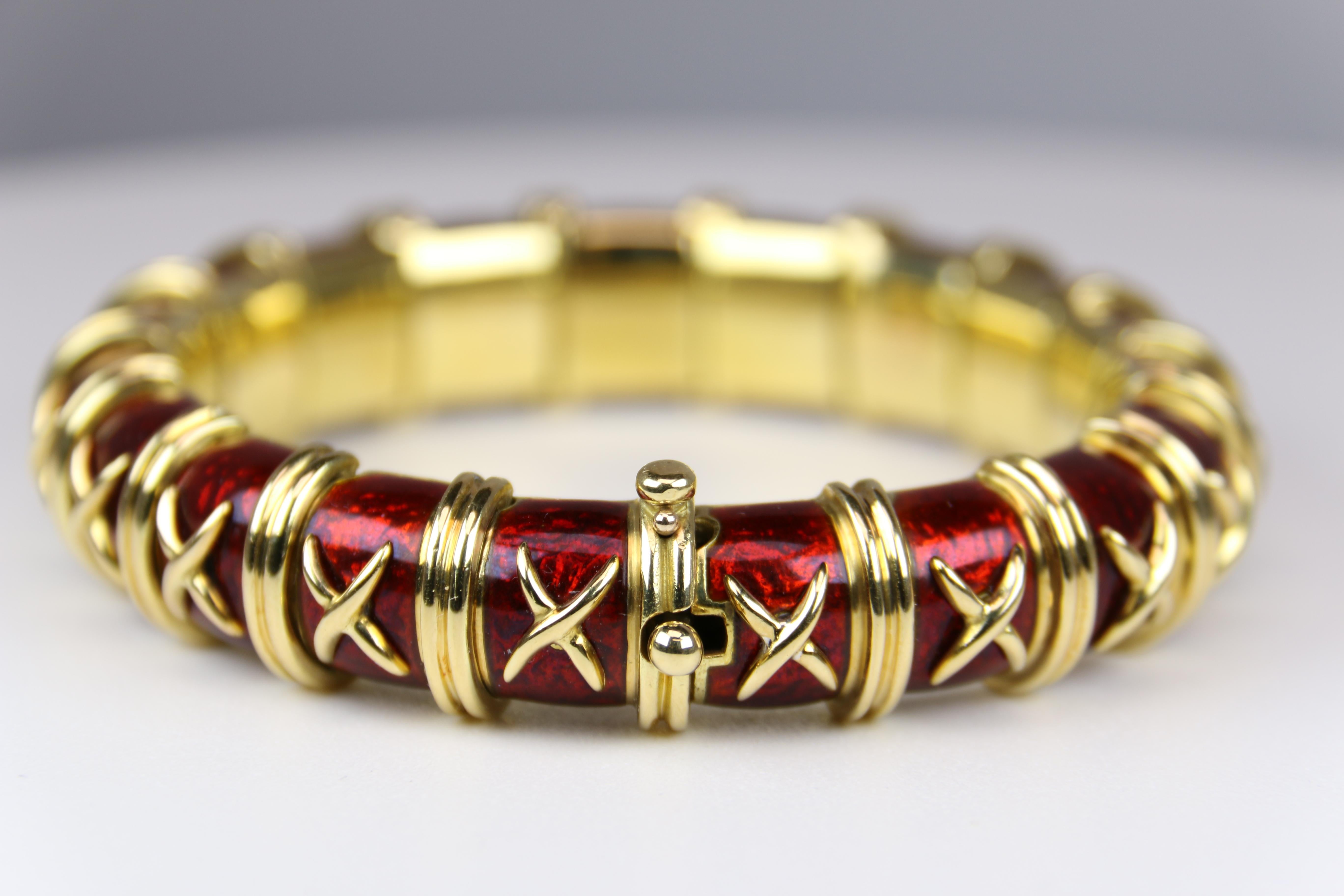 Yellow Gold and Red Enamel Schlumberger Bracelet 2