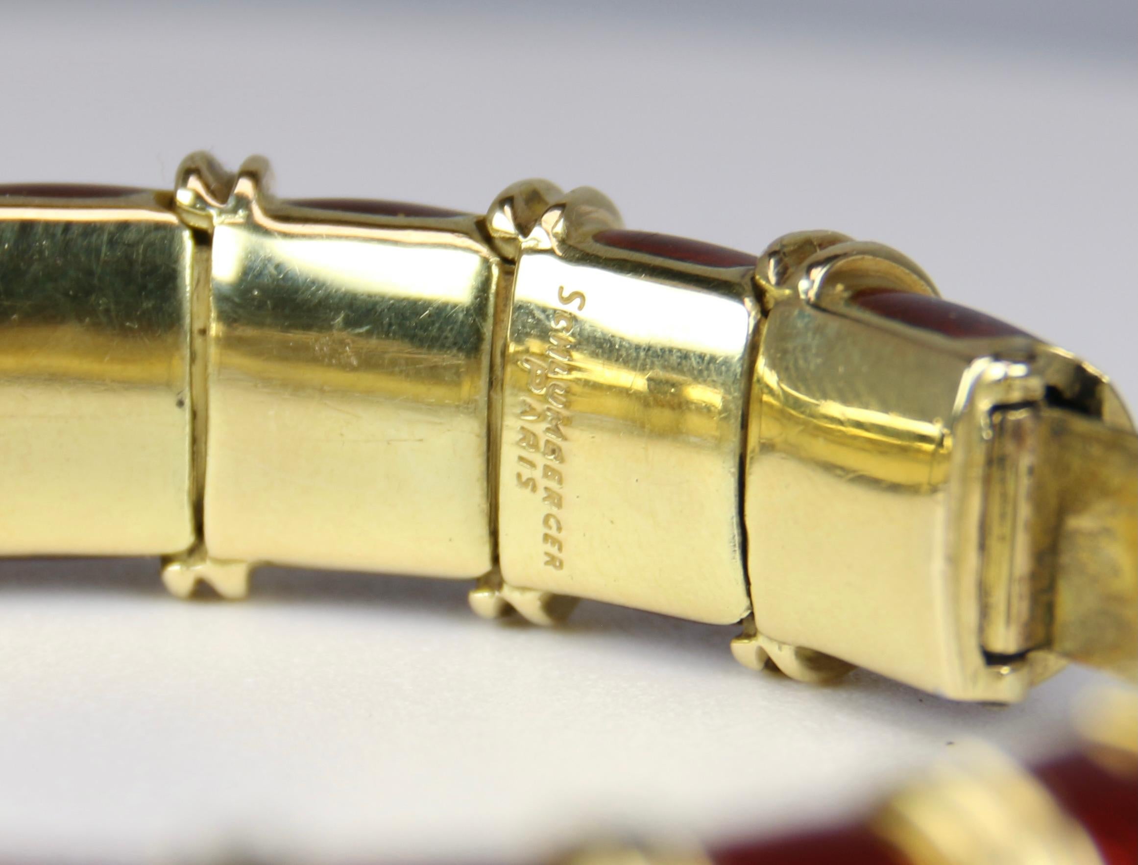 Modern Yellow Gold and Red Enamel Schlumberger Bracelet