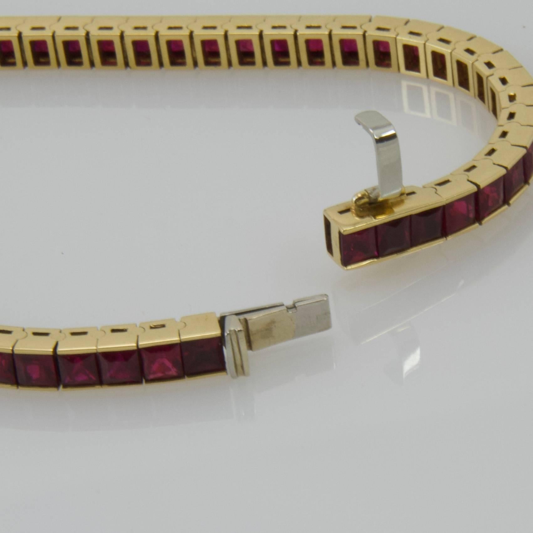 Yellow Gold and Rubies Tennis Bracelet For Sale 2