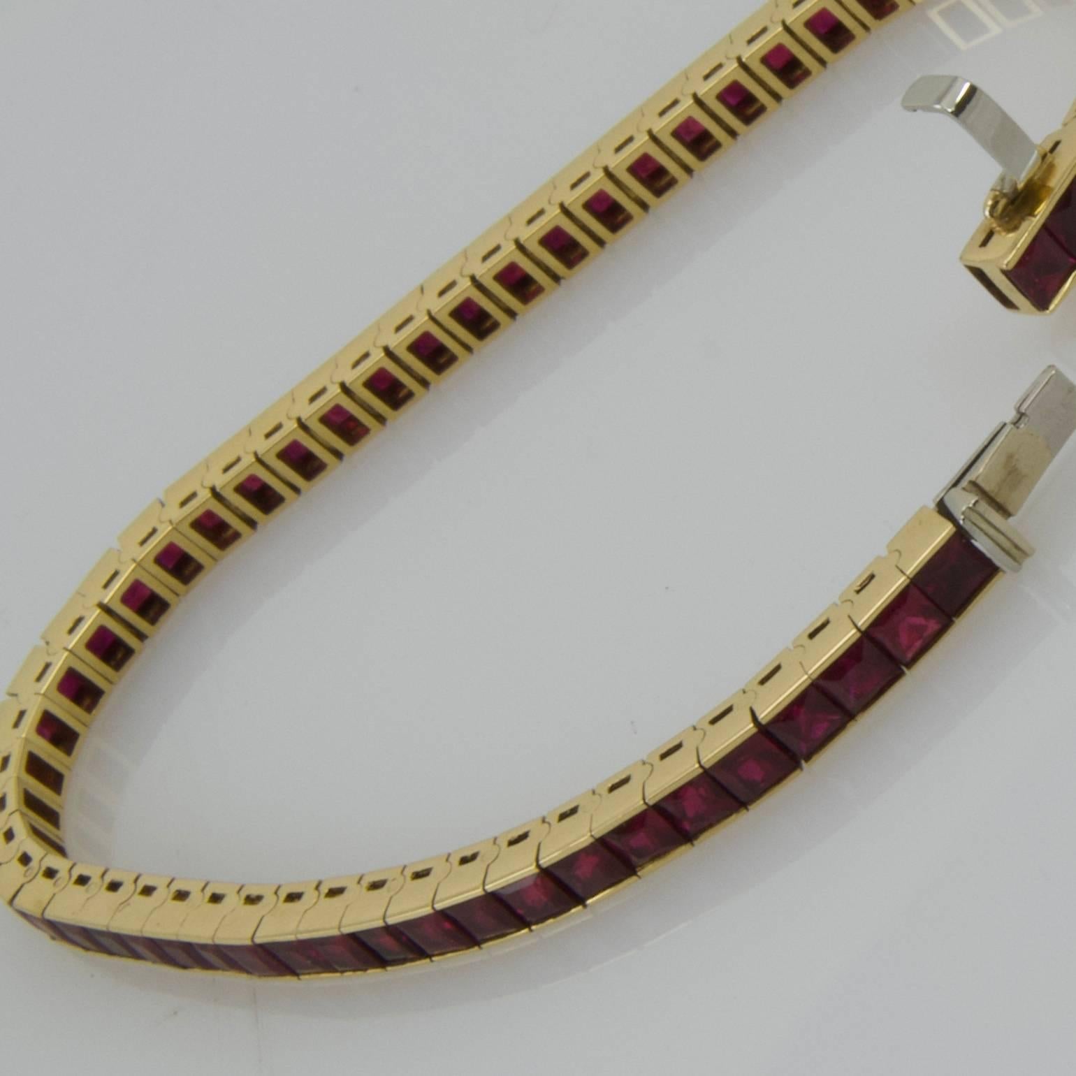 Yellow Gold and Rubies Tennis Bracelet For Sale 3