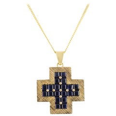 Yellow Gold and Sapphire Cross Pendant 2.60 Carat