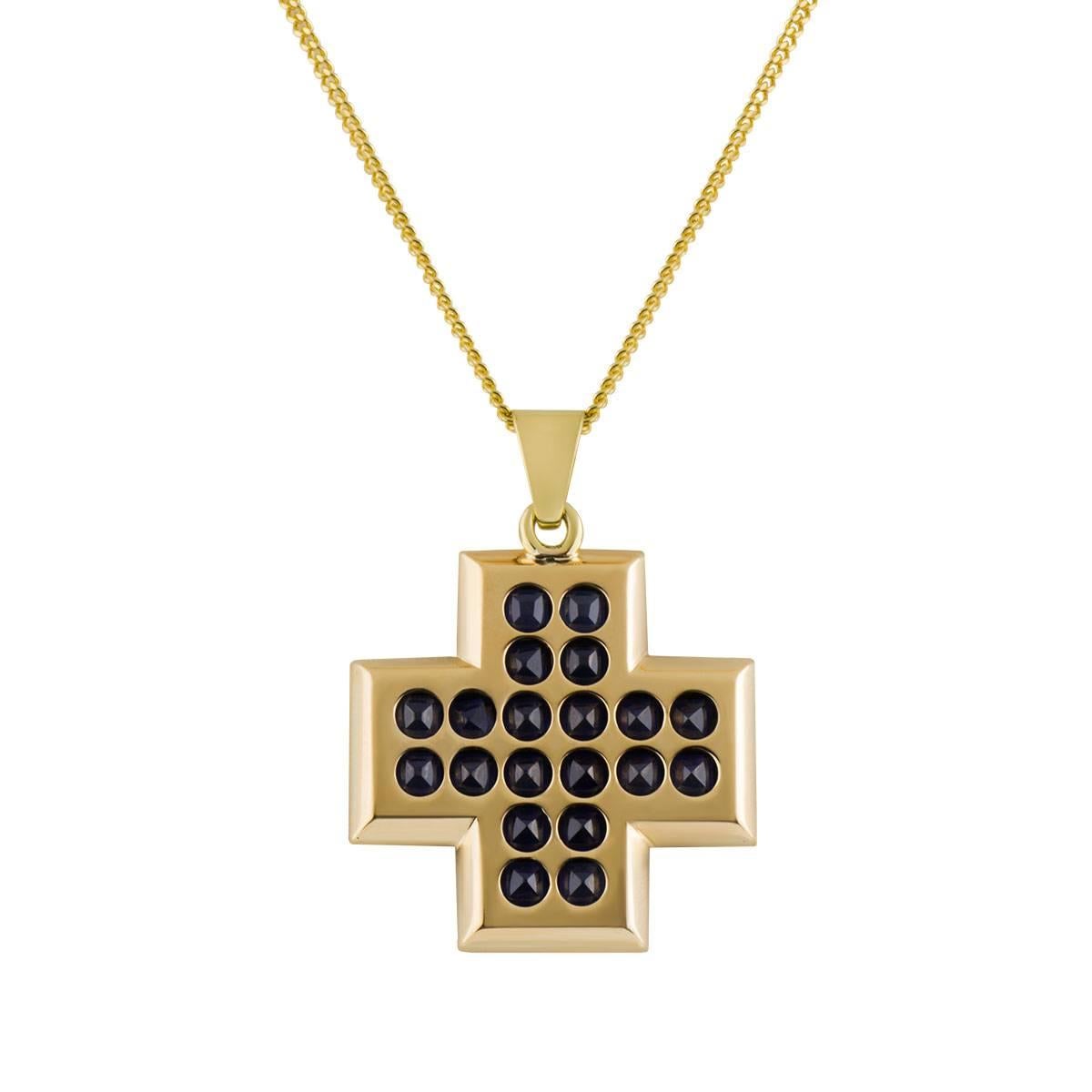 sapphire cross necklace yellow gold