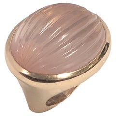 Yellow Gold and Scalloped Dome Rose Quartz large Cocktail Ring