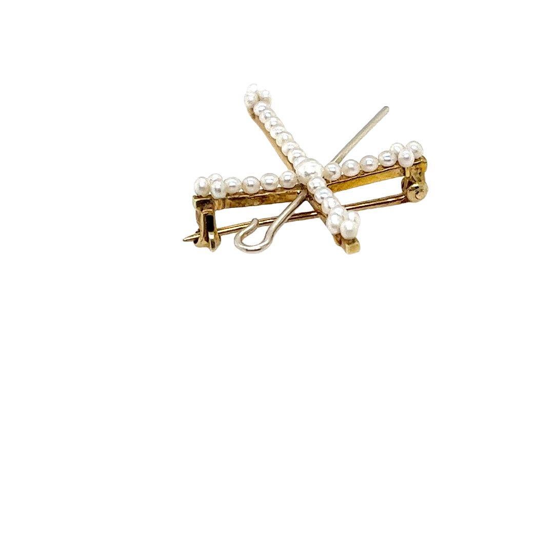 Yellow Gold and Seed Pearl Cross Pin In Good Condition For Sale In Coral Gables, FL