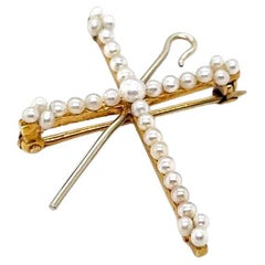 Yellow Gold and Seed Pearl Cross Pin