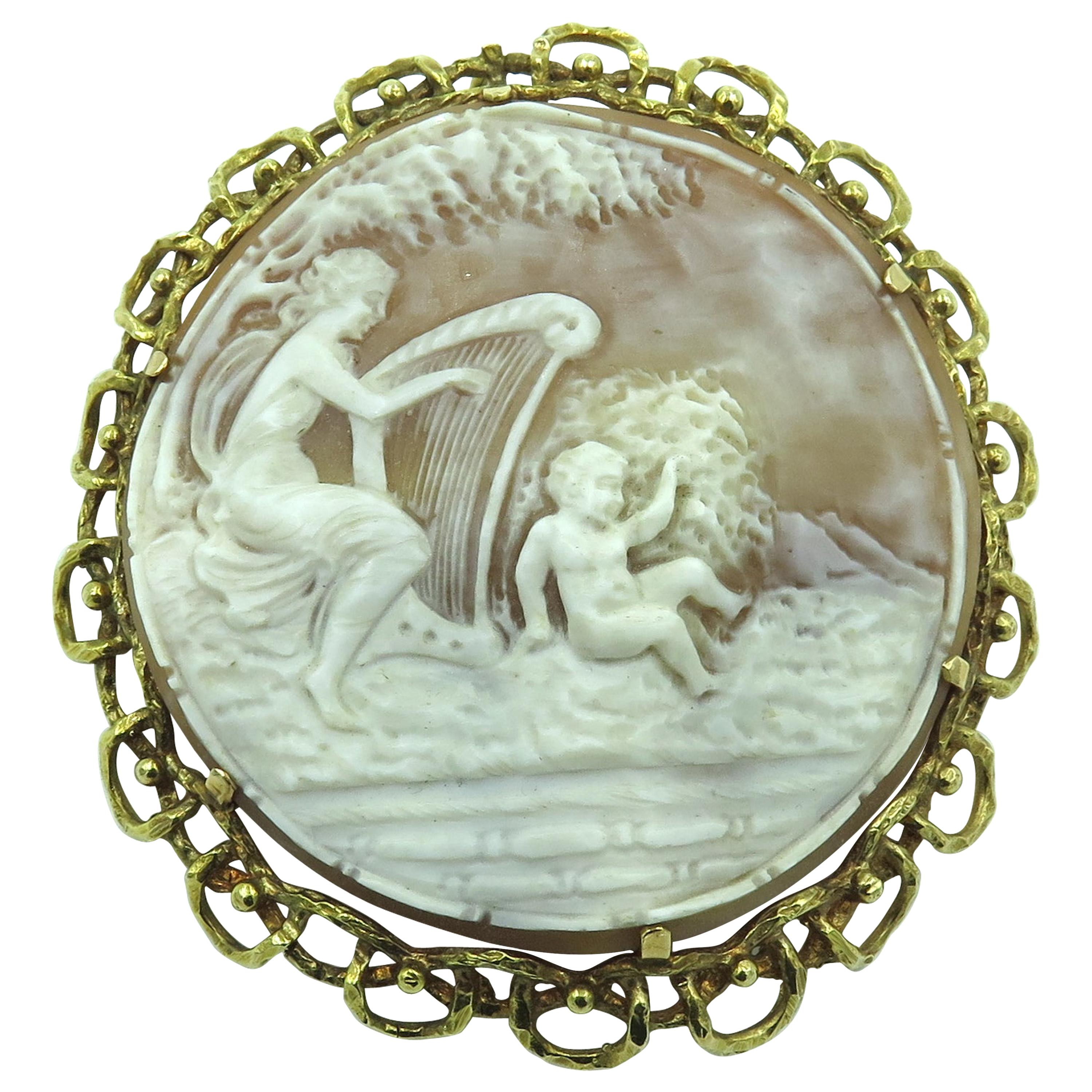 Yellow Gold and Shell Cameo Brooch