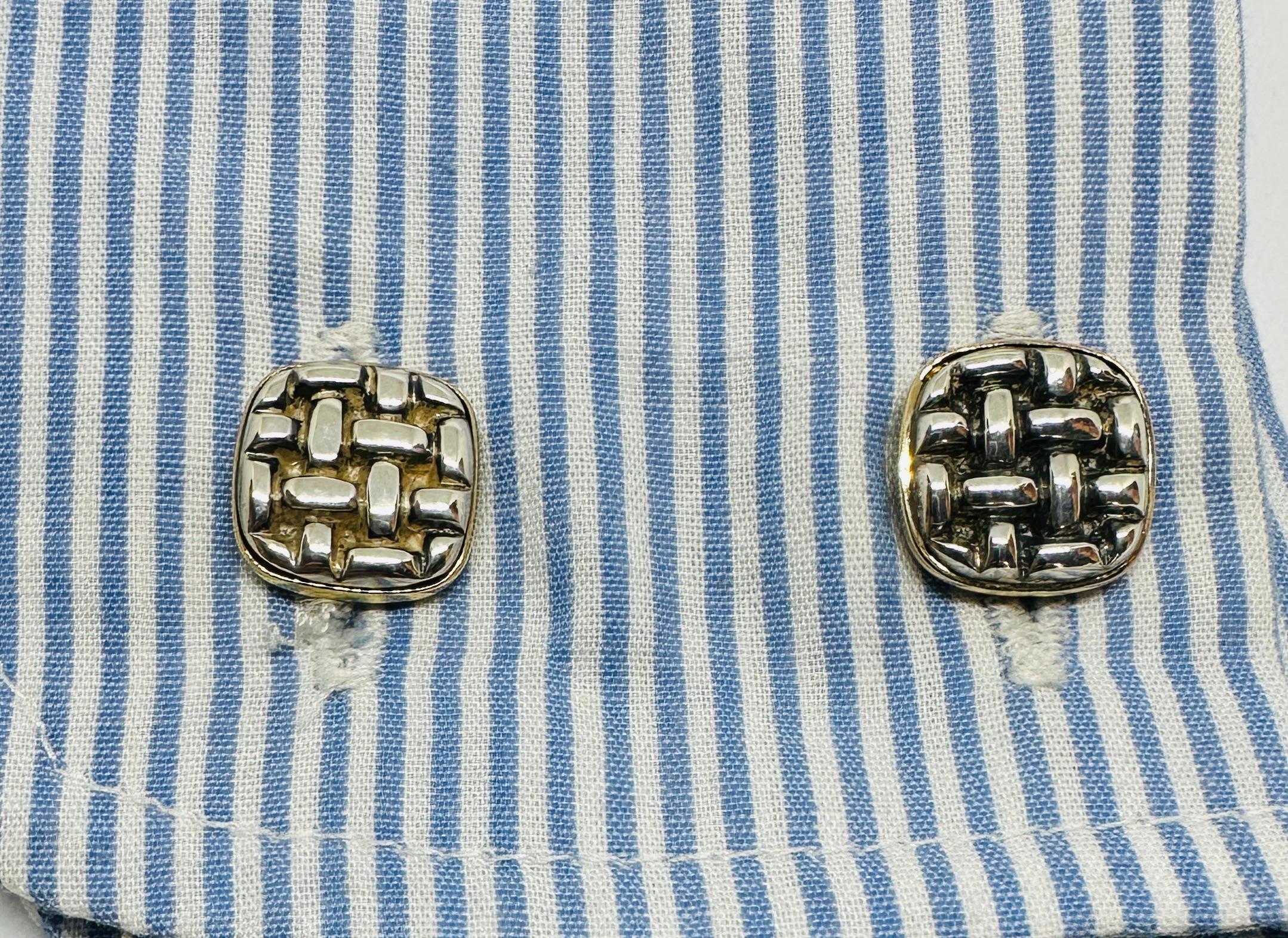 Women's or Men's Yellow Gold and Silver Cufflinks by Trianon for Amos Sulka & Co For Sale