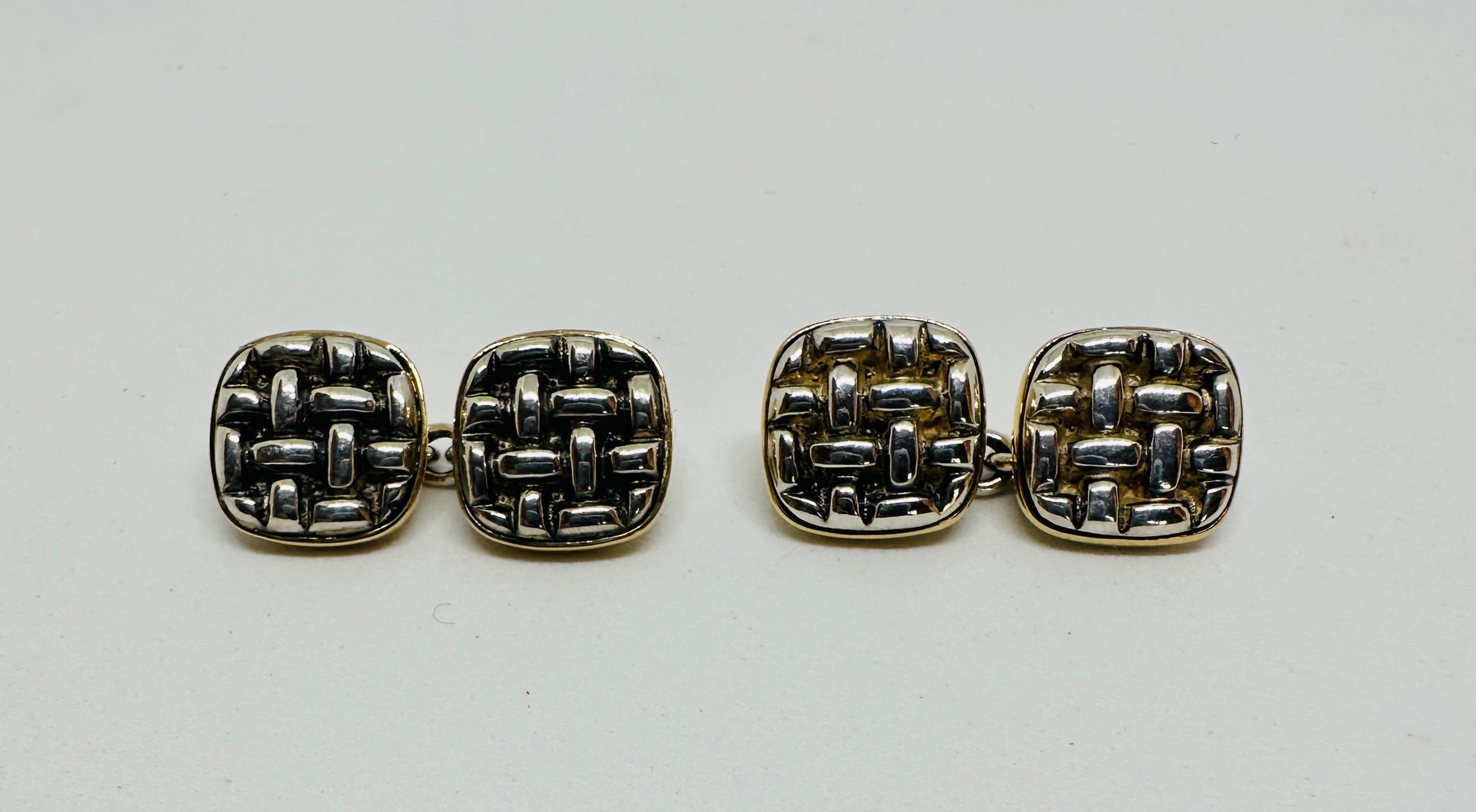 Yellow Gold and Silver Cufflinks by Trianon for Amos Sulka & Co For Sale 2