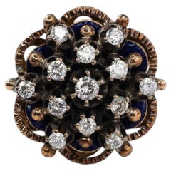 Yellow Gold and Silver Diamond Floral Cluster Ring
