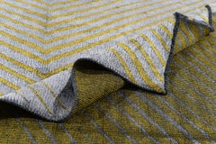 Yellow Gold and Silver Gray Contemporary Chevron Design Soft Semi-Plush Rug
