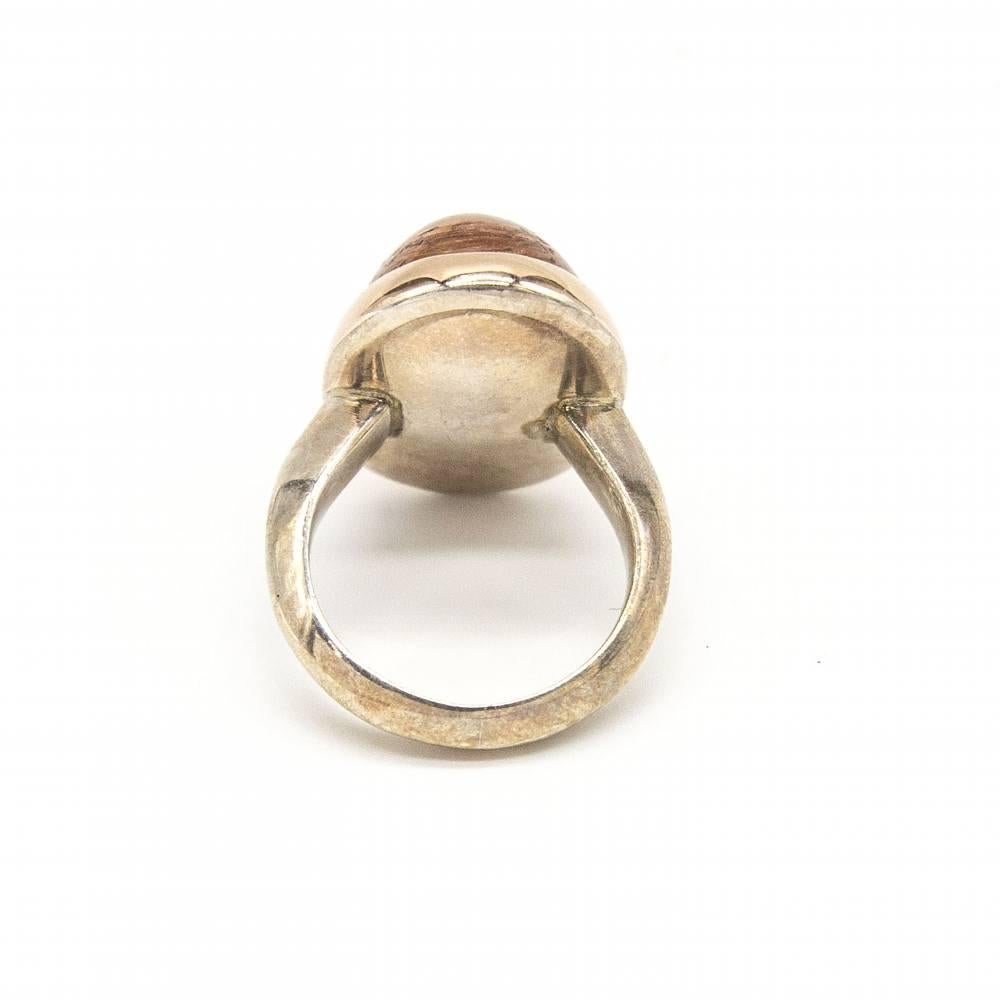 Oval Cut Yellow Gold and Silver Ring with Rutilated Quartz For Sale