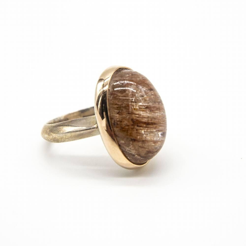 Women's Yellow Gold and Silver Ring with Rutilated Quartz For Sale