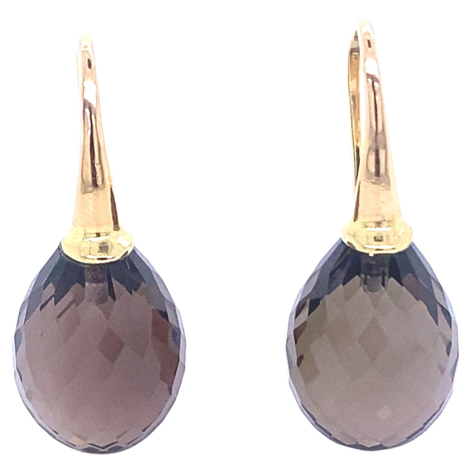 Yellow Gold and Smoky Quartz Earrings For Sale