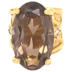 Vintage Yellow Gold and Smoky Quartz with Diamonds