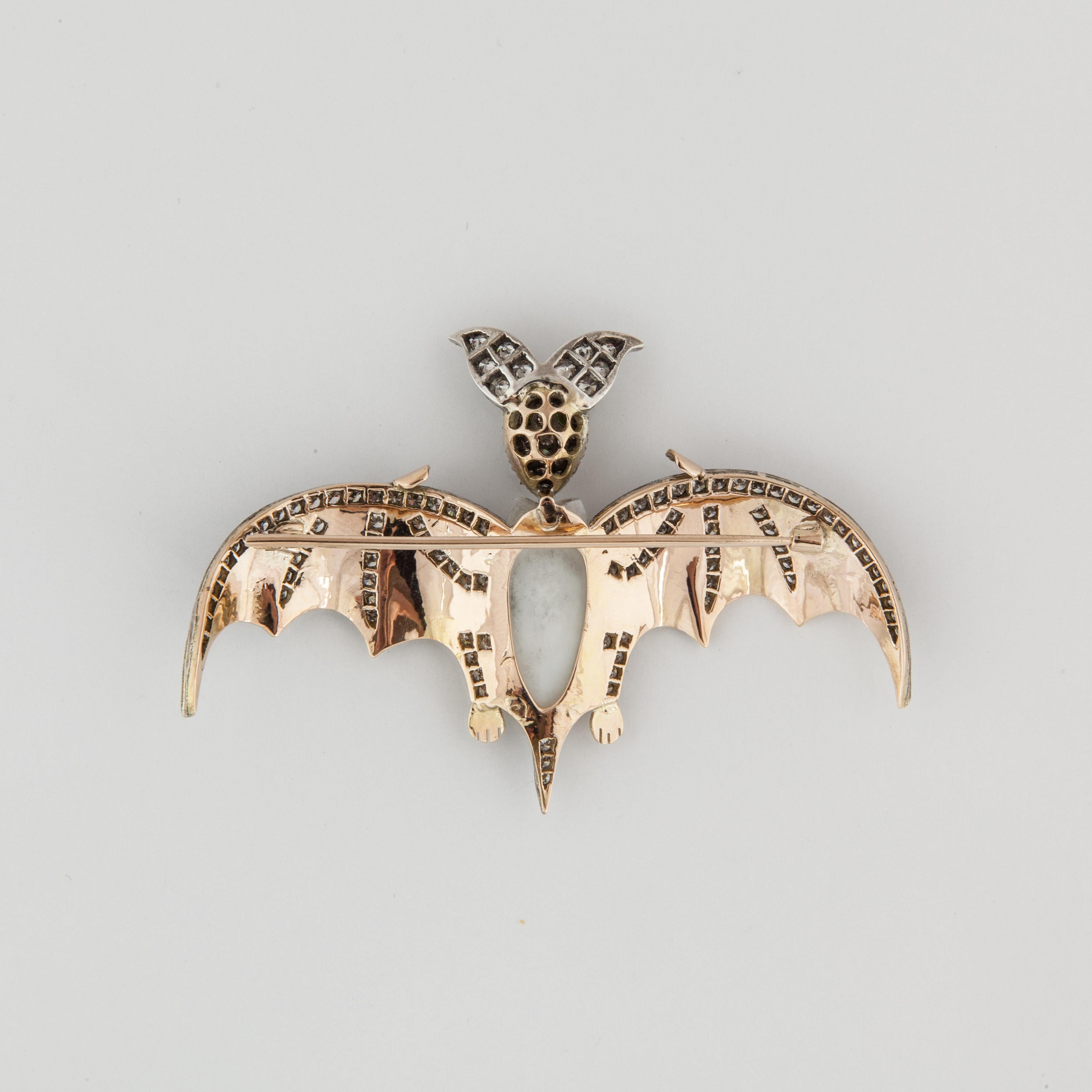 Yellow Gold and Sterling Silver Bat Pin In Good Condition In Houston, TX