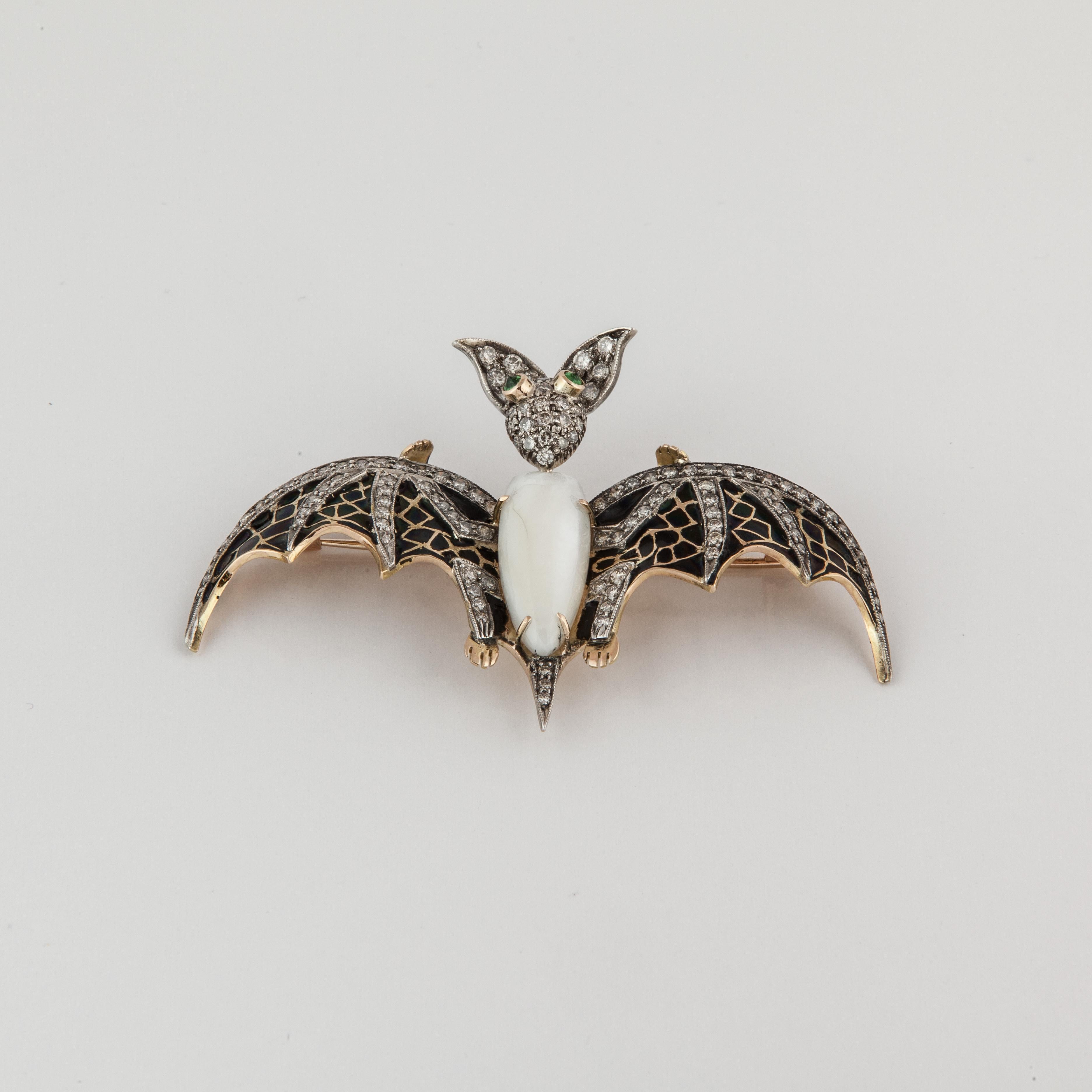 Women's or Men's Yellow Gold and Sterling Silver Bat Pin