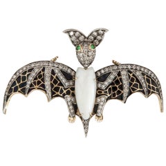 Yellow Gold and Sterling Silver Bat Pin