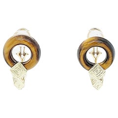 Vintage Yellow Gold and Tiger's Eye Earrings