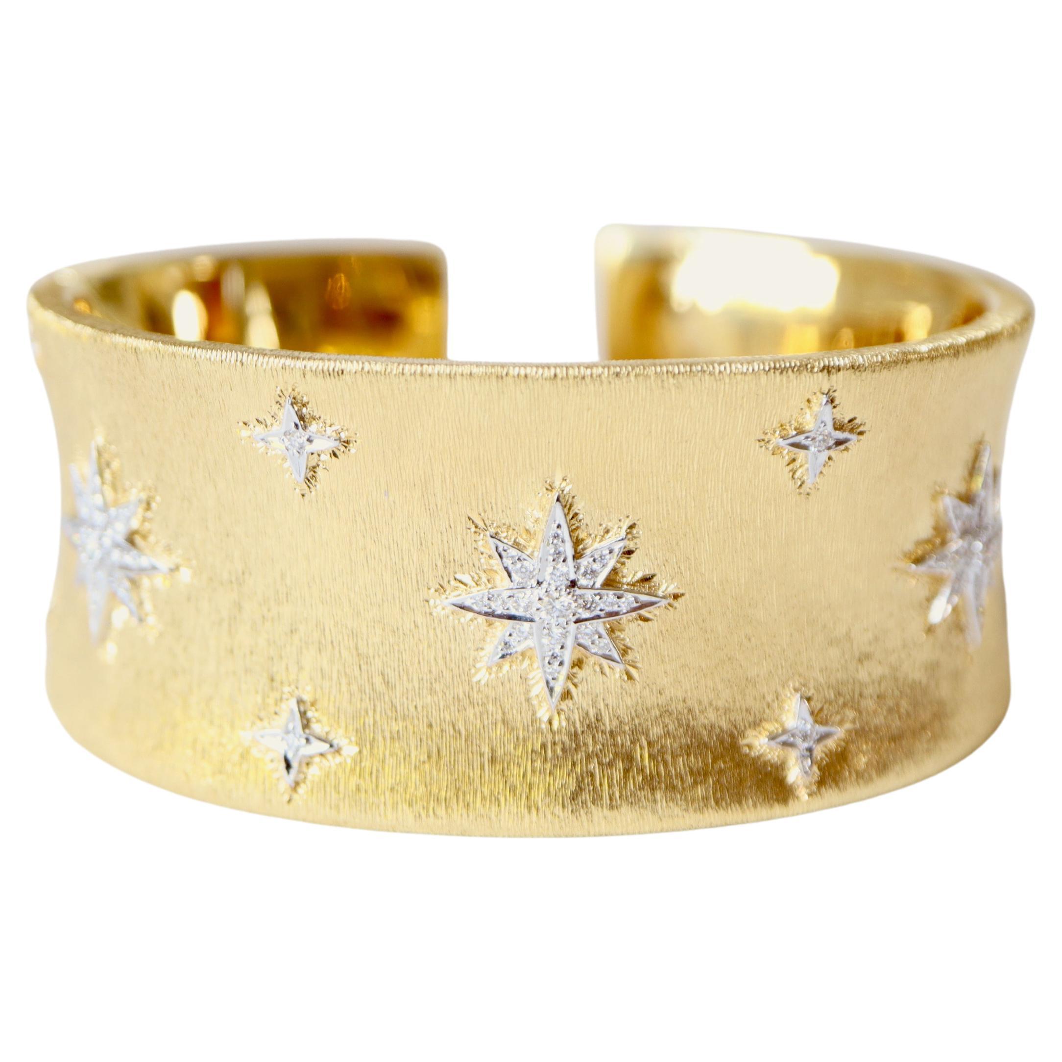 Yellow Gold and White Gold Bracelet Diamonds with Stars Buccellati Style For Sale