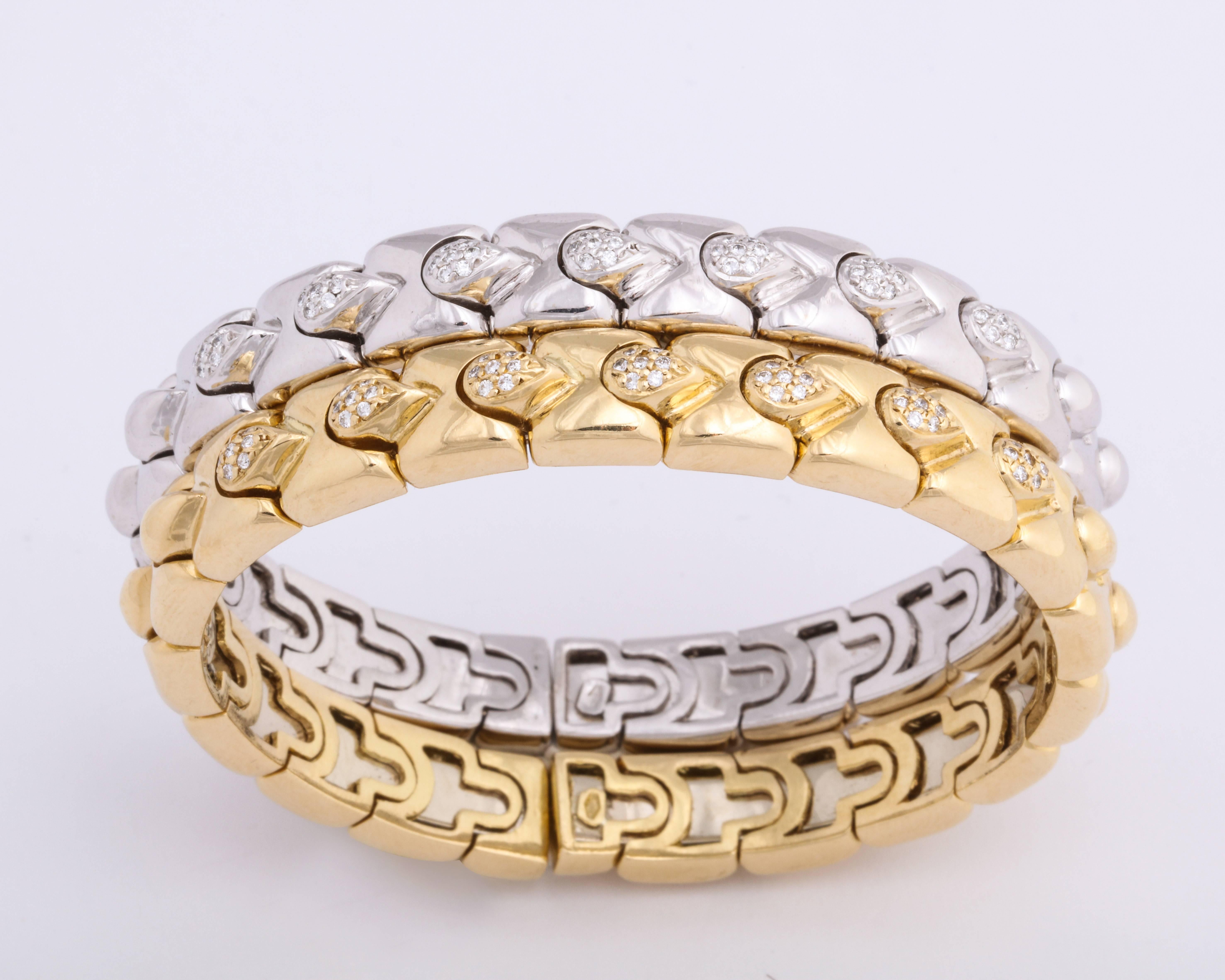 Yellow Gold and White Gold Diamond Stack Bracelets In New Condition For Sale In New York, NY