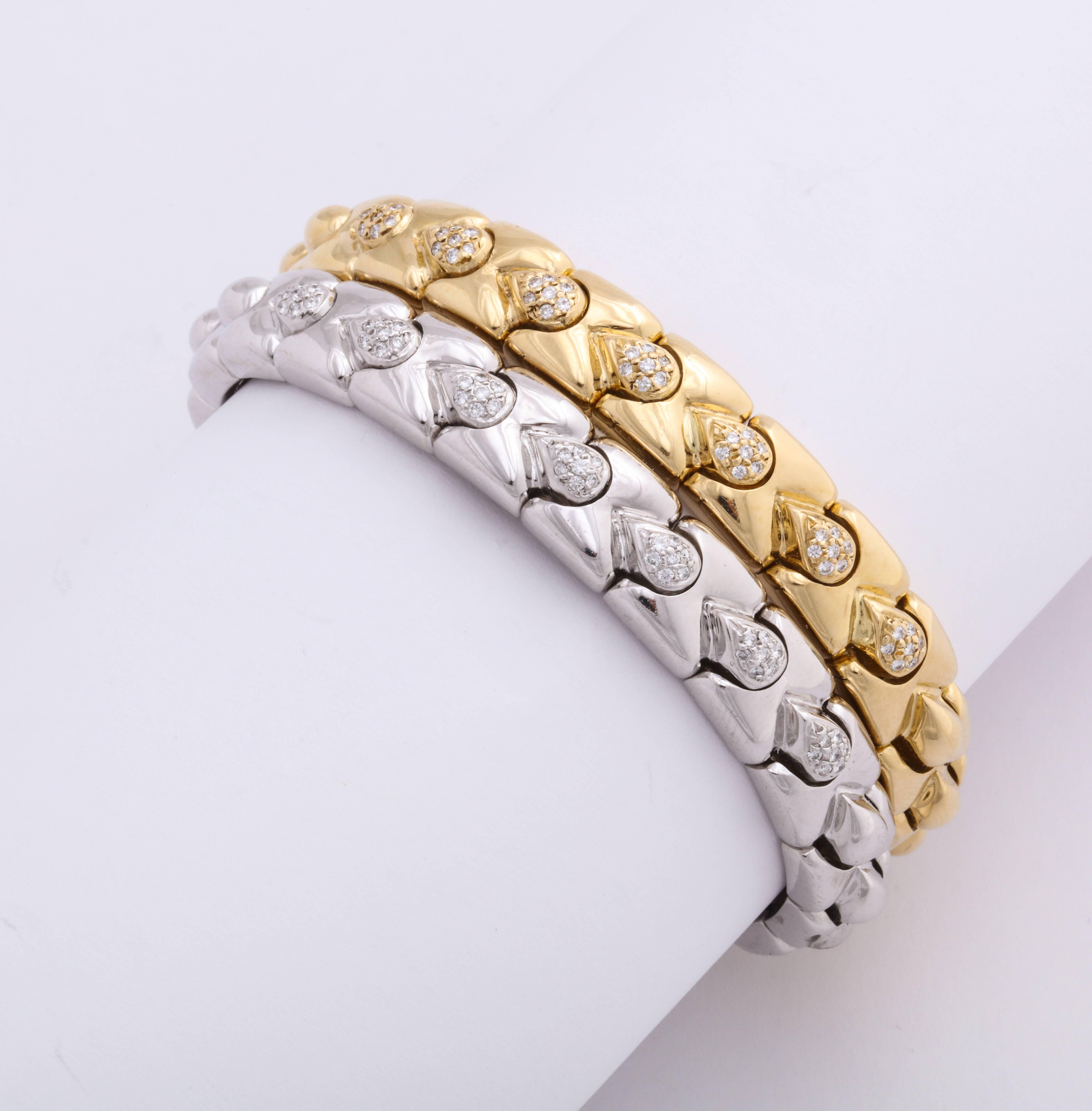 Yellow Gold and White Gold Diamond Stack Bracelets For Sale 1