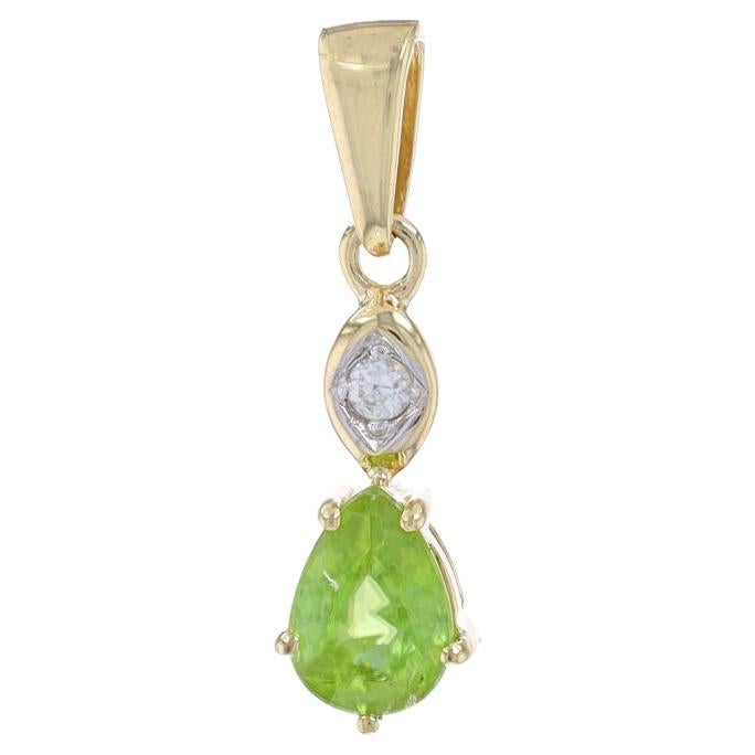 Yellow Gold Andalusite & White Topaz Pendant - 10k Pear .63ctw