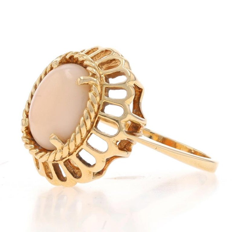 Bague Cocktail Wilson Brothers - Or Jaune 14k - Pierre Corail Angel Skin - Taille 8