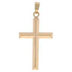 Yellow Gold Angled Cross Pendant - 14k Faith Knife-Edge