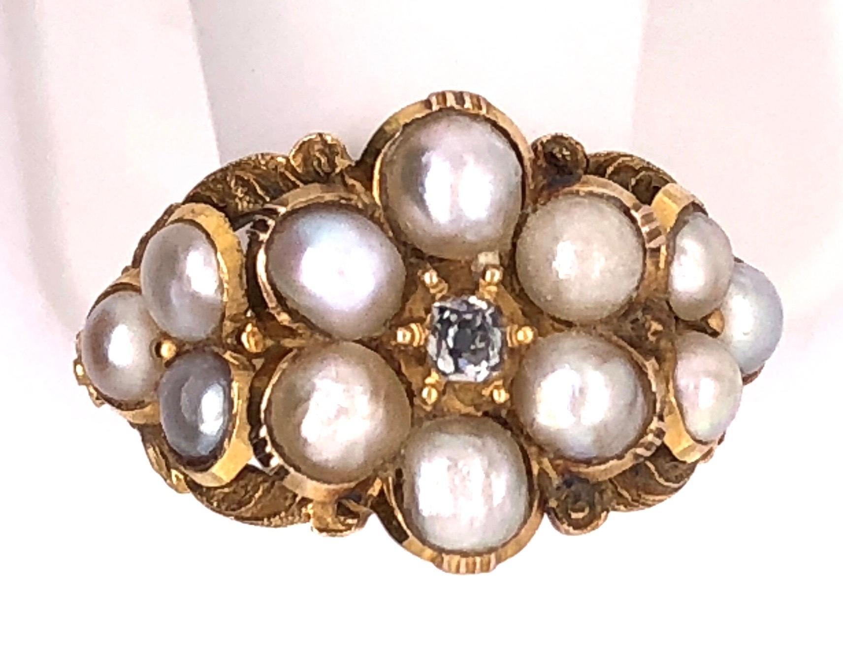 Yellow Gold Antique Cluster of Pearl Ring with Diamond For Sale at ...