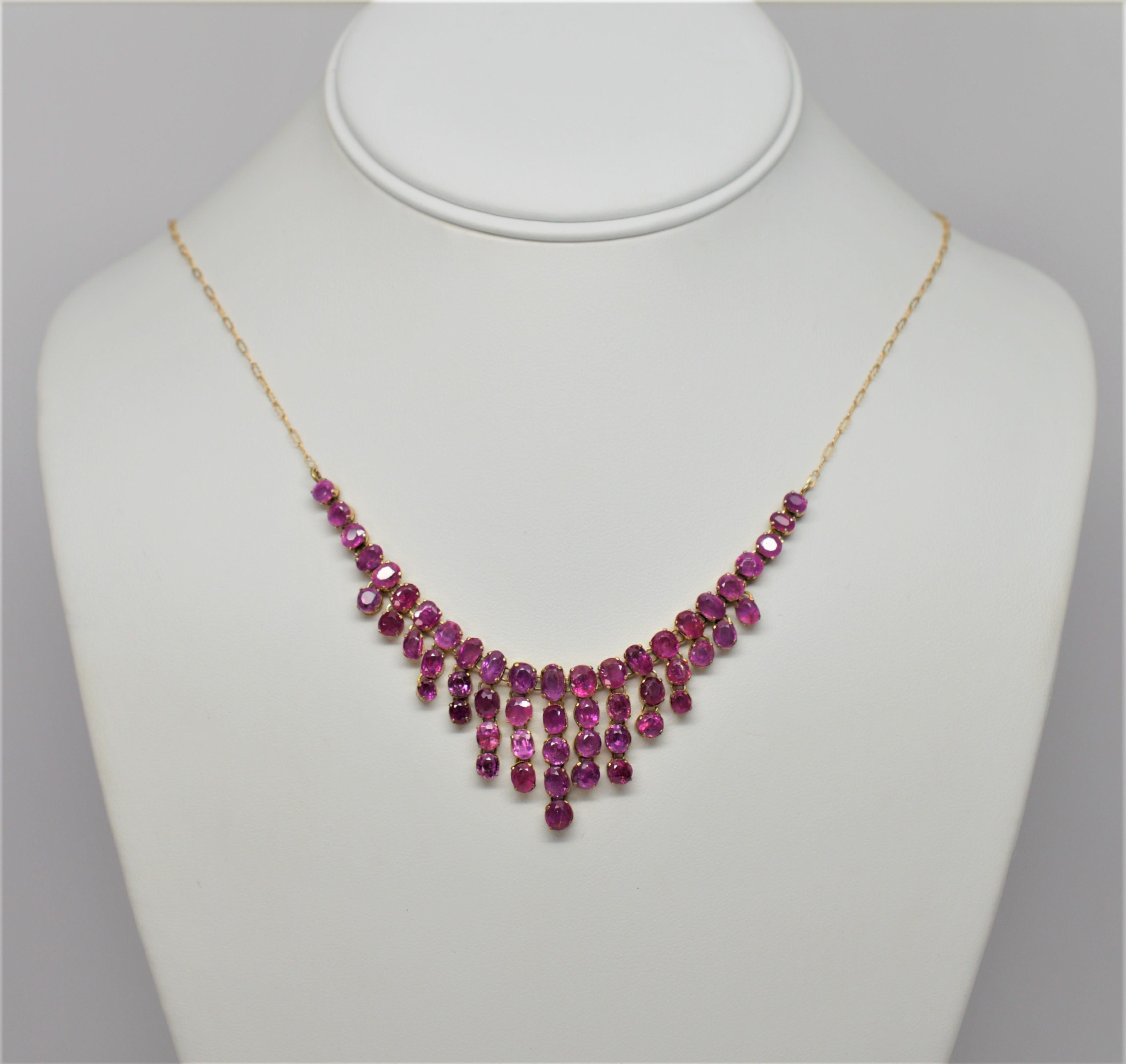 Rose Cut Yellow Gold Antique Pink Sapphire Necklace