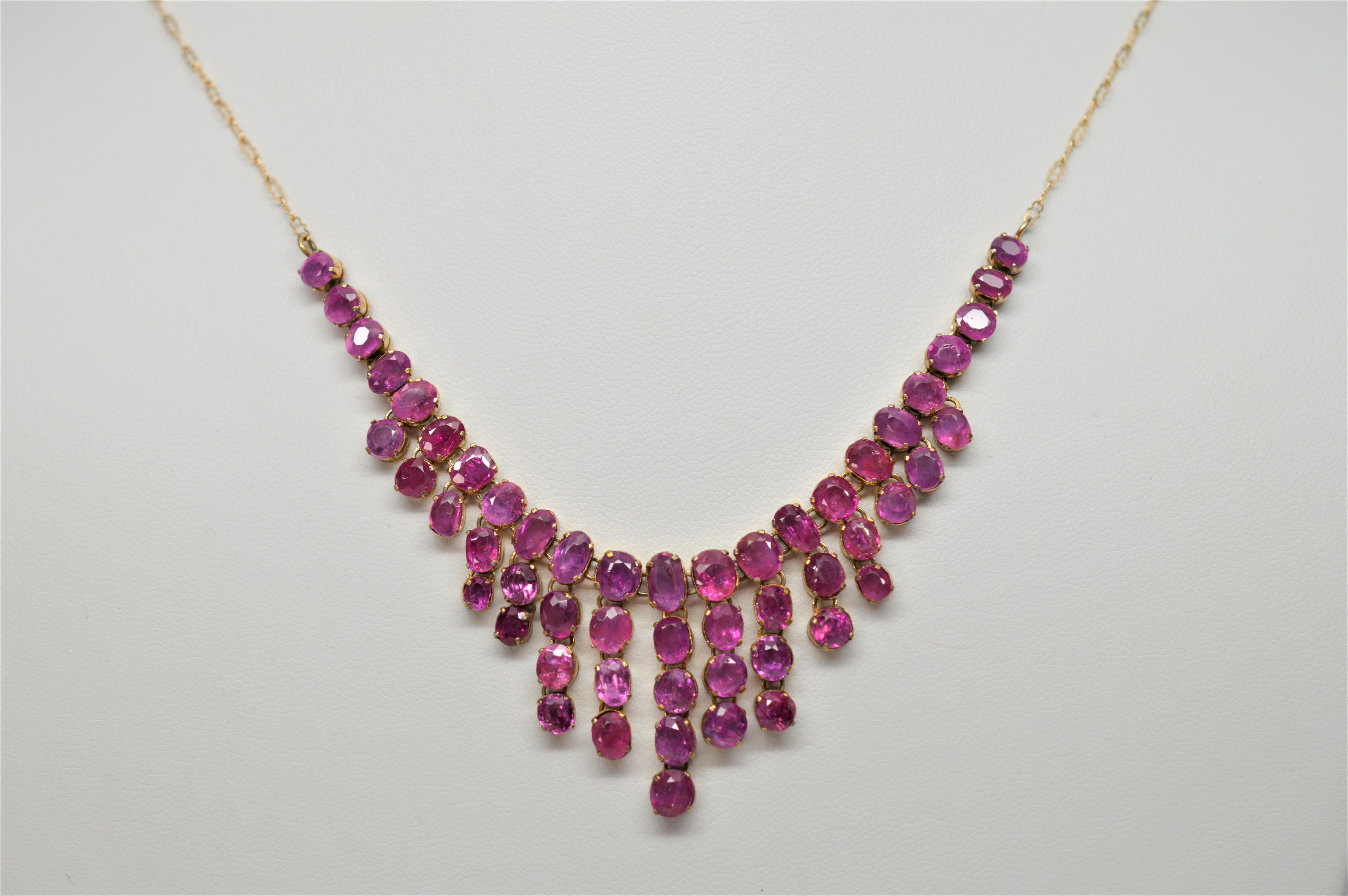 Yellow Gold Antique Pink Sapphire Necklace In Good Condition In Mount Kisco, NY