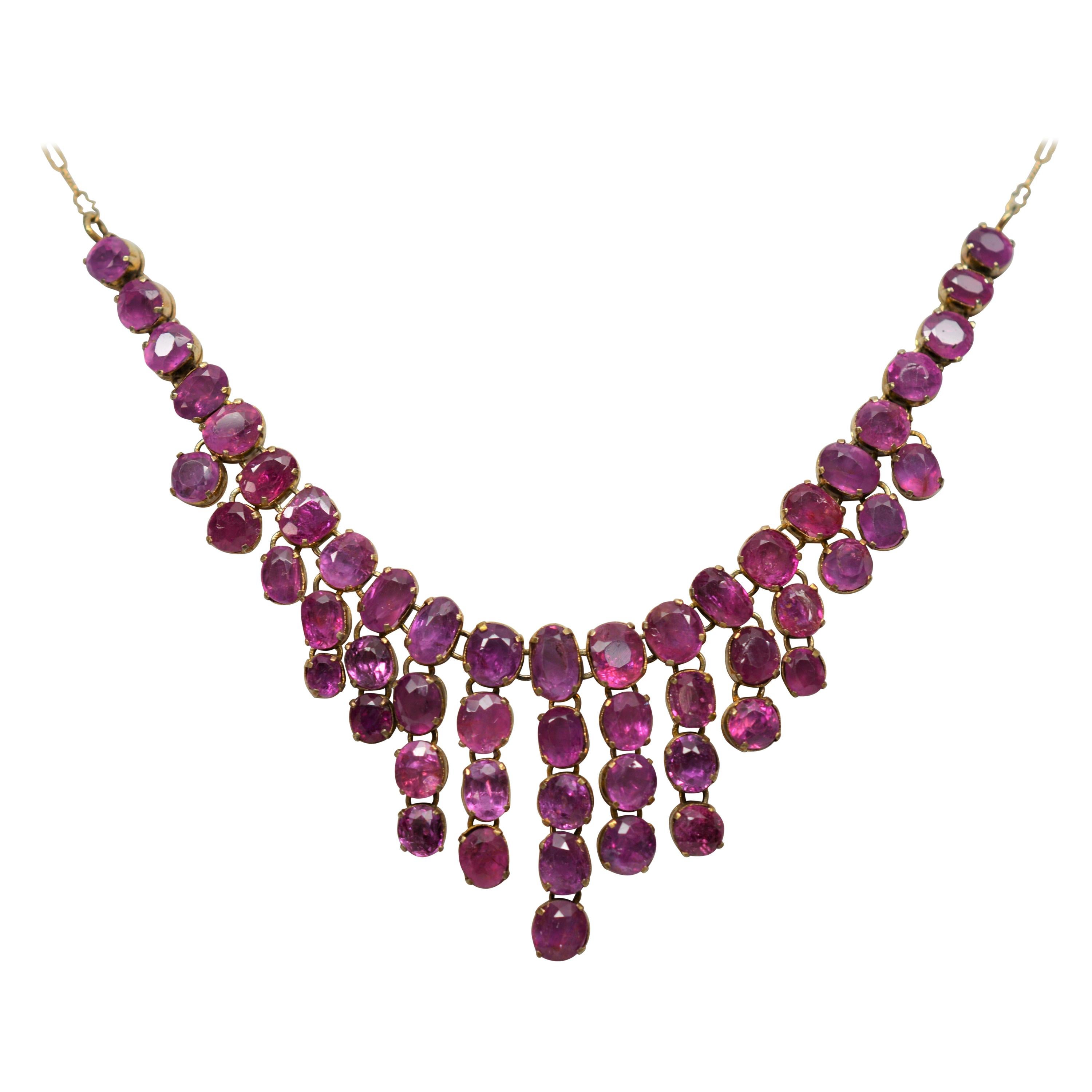 Yellow Gold Antique Pink Sapphire Necklace at 1stDibs